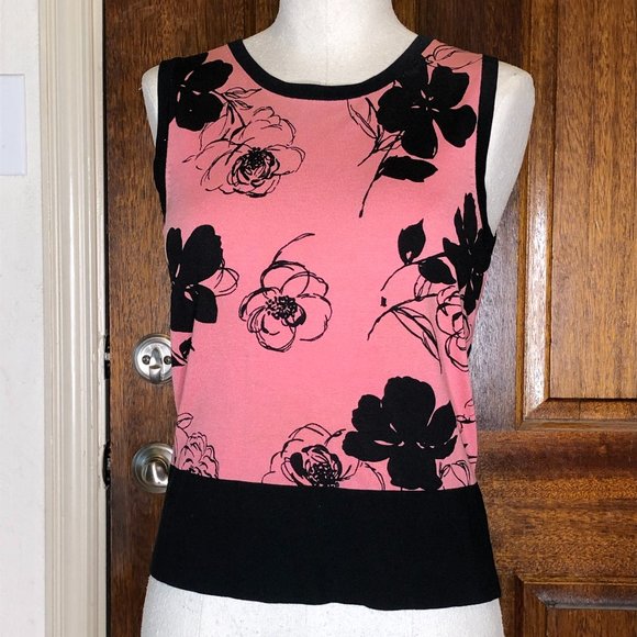 Lovely "G Signature" Silk Sleeveless Pink & Black Sweater Top - Picture 1 of 4